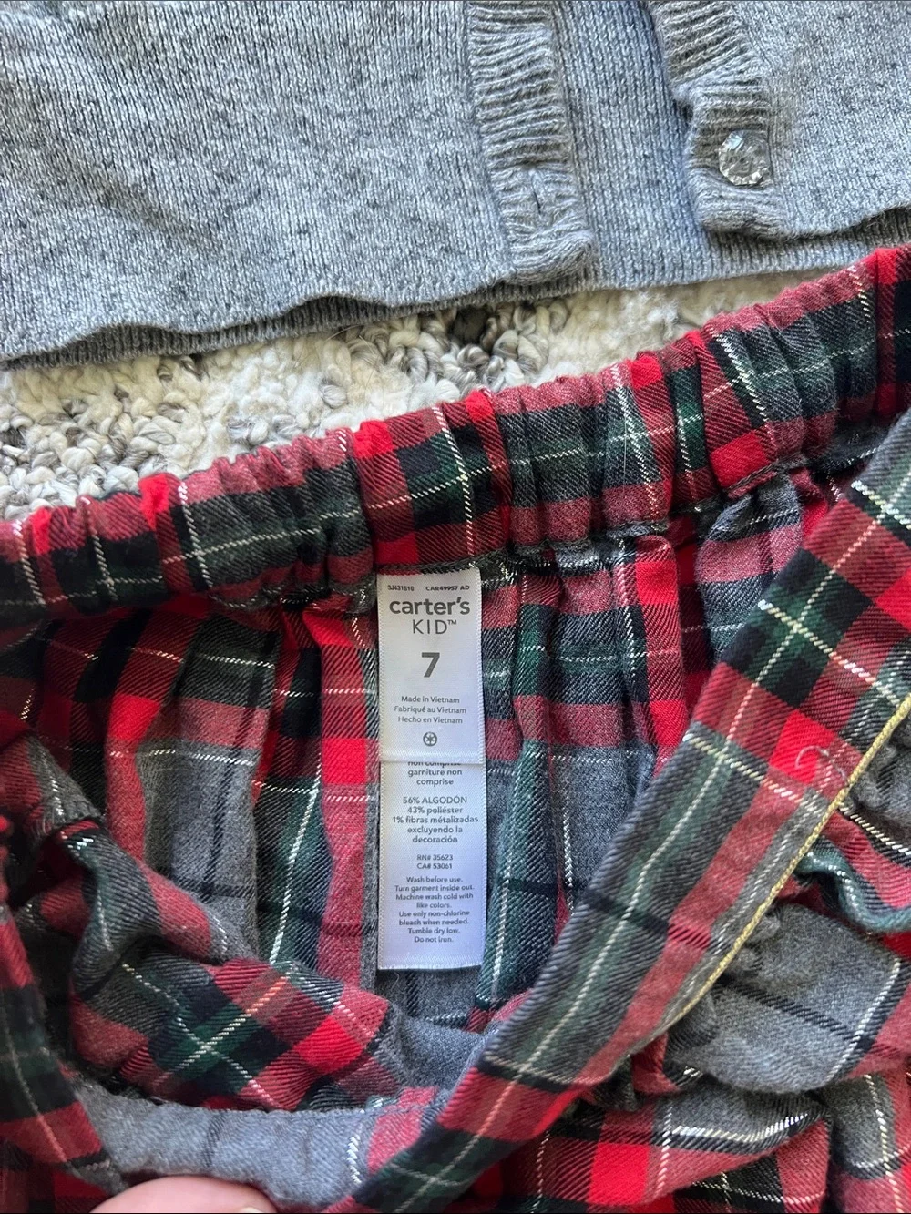 Carter's Gray Cardigan with Red and Gray Plaid Skirt